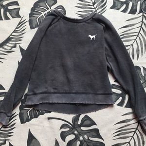 PINK grey distressed crew neck